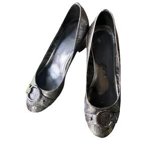 Anne Klein Grey Platinum I-flex Heels Crocodile Pattern Size 7M Soft Insole